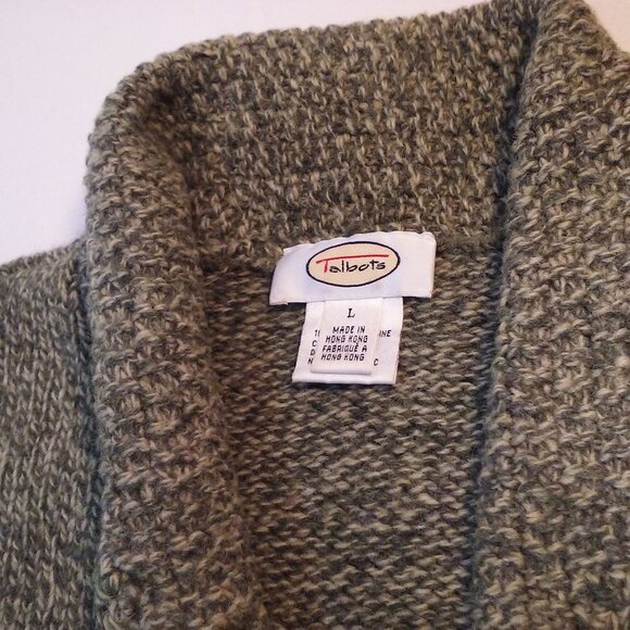 Vintage 80s Talbots Cardigan Sweater Lady-L Wool Scallop Shawl-Collar Olive - Picture 9 of 9